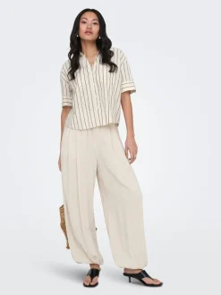 ONLSIESTA Wide leg fit Linnen Broek met wijde pijpen