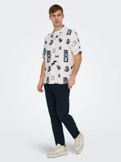 ONSLEO Tapered fit - cropped Linnen Chinobroek
