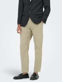 ONSLEO Tapered fit - cropped Linnen Chinobroek